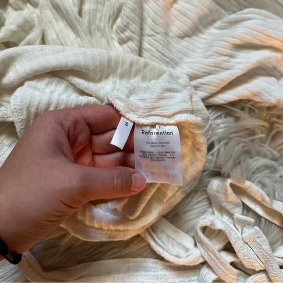 REFORMATION Rosebud Ribbed Wrap Top In Ivory - Picture 7 of 7